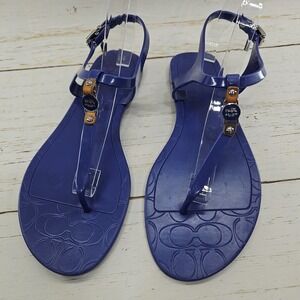 Coach Womens‎ 10 Piccadilly Sandals Thongs Purple Logo Flat Heel Ankle Buckle